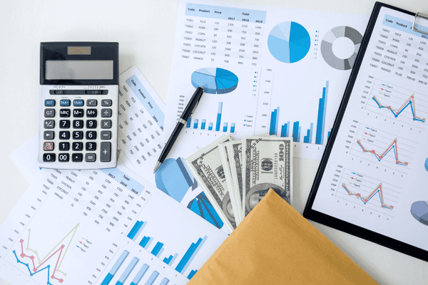 Finance Money Cash Calculator Charts Tables Stock Photo